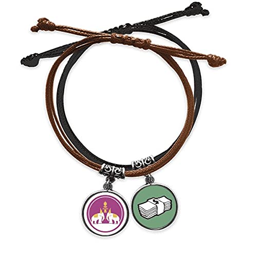 Pulsera de elefantes tailandeses en cordón de cuero y amuleto de la suerte