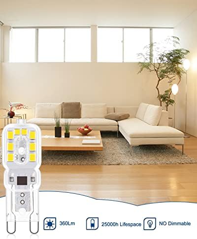 Jaenmsa G9 LED Bulb, 3W Cool White 6000K 360LM Light Bulb, Equal to 25W 28W Halogen Bulbs, G9 Base Small Light Bulb, 220V-240V, No Flicker, 360° Beam Angle, Non Dimmable for Ceiling Lighting 6 Pack