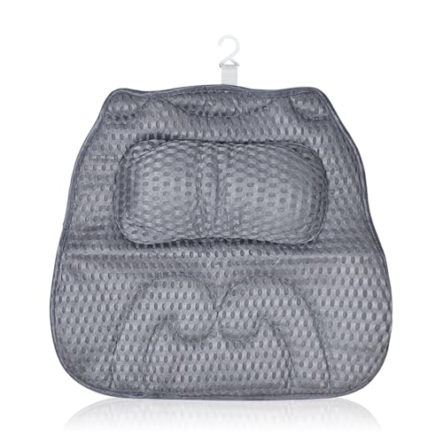 Badewannenkissen, Kopfstütze Wannenkissen, Stützt Kopf Nacken Rücken Kissen, Badewanne Rücken mit 4D Mesh Echnologie und Saugnäpfen für Home Spa Und Badewanne Grau
