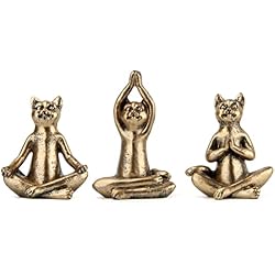 Smadeer Yoga Cat Statues for Home Decor Accents,Yoga Pose Figurine for Zen Spiritual Bedroom Living Room Office Table Desk Modern Boho Decoration,Meditation Shelf Decor Accents Antique Bronze Gift
