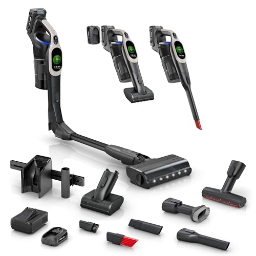 Image of Bosch Unlimited 10 Cordless Stick Vacuum Cleaner - 2 Batteries Included, Up to 140 Min Total, Bendable Tube, Fast Charger, Pet Hair, Hard Floors and Carpets, 7 Accessories, Dark Cream