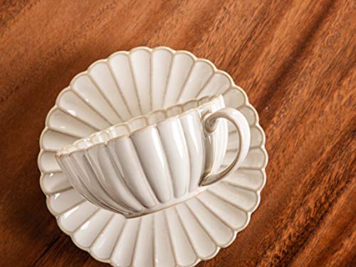 CwlwGO-Tea Cup with Saucer for Latte, Cappuccino Tea, (7 Oz), British Coffee Cups, Porcelain Tea Set,Reactive Glaze (two pack White)