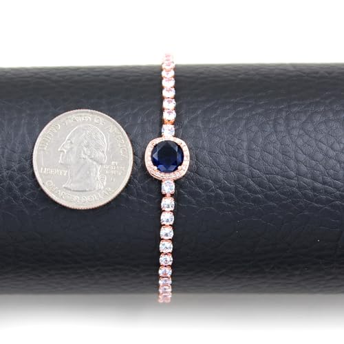 Image of Rose Plated Gold Brass Box Chain Cubic Zirconia Classic Tennis Slider Adjustable Bracelet, Round Big Zircon Charm Give Woman Mom Mother's Day Fashion Crystal Gift