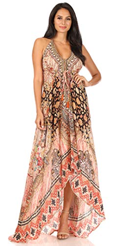 Image of Sakkas Lizi Womens Maxi High-Low Halter Handkerchief Long Dress Beach Party