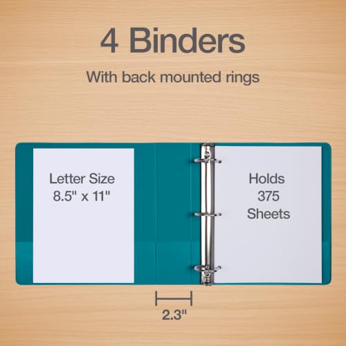 Image of Oxford 1.5 Inch 3 Ring Binders, 4 Pack, Assorted Colors, Holds 375 Sheets