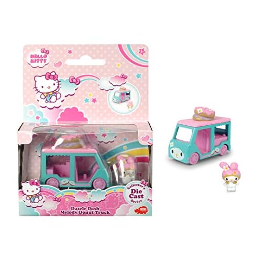 Dickie Toys Hello Kitty Dazzle Dash Melody munk, leksaksbil med avtagbar figur, Set av fordon och figur, fordonslängd: 6 cm, figurstorlek: 2,5 cm, från 3 år