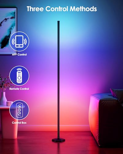Image of Led Corner Lamp, 65 inch Color Changing Corner Lamp with Remote Control, Rgb Dimmable Music Sync Floor Lamp, Modern Smart Floor Lamp