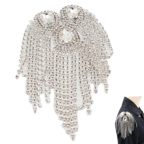 Alipis Épaulette à Pompon en Cristal Blanc Chaîne Acrylique, Bijoux D'épaulettes Strass et Pompons, Accessoire de Costume Féminin pour Déguisements et Créations Couture