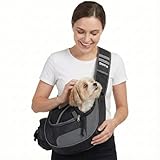 Hands-Free Sling Pet Carrier - for Cats (up to 15lbs) and Small Dogs (up to 12lbs) – Adjustable Pouch for Puppies & Cats with Safety Hook, Pockets, Breathable Mesh – Travel Tote for Subway, Walking