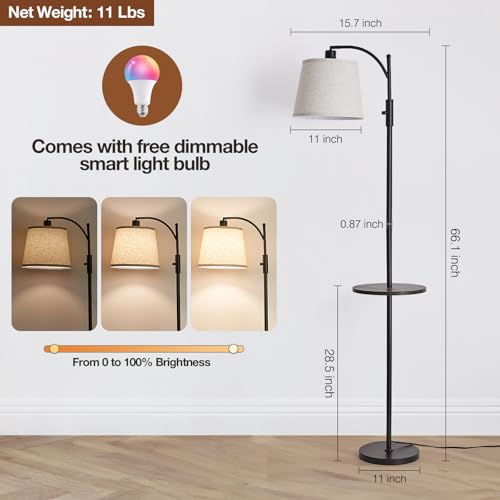 Image of AIDENOEY Smart Floor Lamp with Side Table | Stepless Dimming, RGB Multi-Color | Adjustable Swivel Head | Voice Control with Alexa & Google Assistant |Black Lamp for Living Room,Bedroom,Home Office