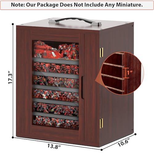 Image of Miniature Storage Case for Collectibles, Miniature Display Cases with Magnetic Door and 6 Trays, Clear View Miniatures Transport Case (Mahogany)