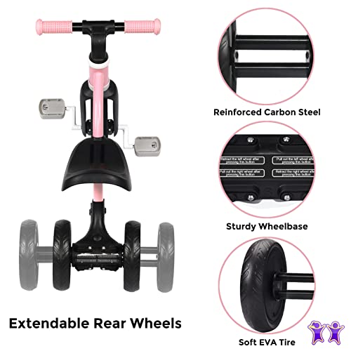 Kriddo 3-In-1 Kids Tricycles For 2-3 Year Old, 12 Inch Front Wheel Trike And Toddler Balance Bike Bicycle For Boys Girls 2 Years To 4 Years, Removable Pedals For Push And Ride Fun, Pink #TOP5