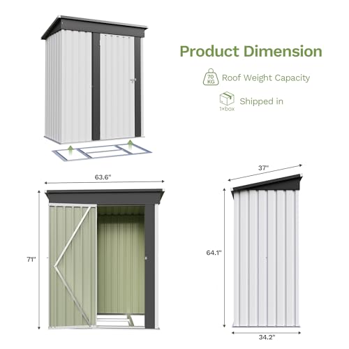 Image of Devoko 5 x 3 FT Storage Sheds with Floor Frame, Waterproof Garden Tool Shed with Lockable Door, Outdoor Metal Small Shed for Backyard Patio Lawn, White
