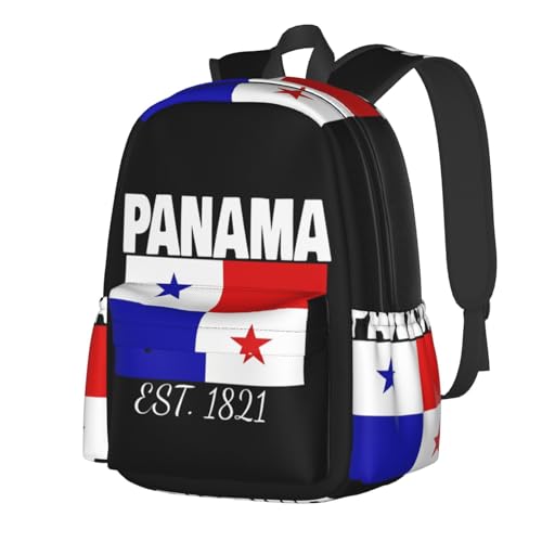 Panama Est. 1821 Pride Panamanian Flag Laptop Commuter Backpack Shoulder Bag Casual Back Pack Daypack Bags With Side Pockets For Work Travel Daily Use