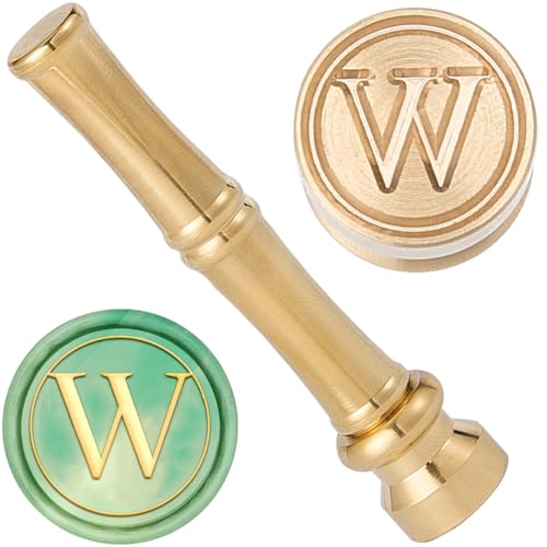 CRASPIRE W Wax Seal Stamp Letter Sealing Stamps 15mm Mini Golden Metal Brass Retro Alphabet Initial Stamp with Metal Bamboo Stick Handle for Cards Making Envelope Wrap Wedding Party Invitations Decor