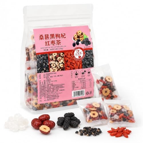 Thé au mûrier noir goji datte rouge infusion de plantes fruits séchés 20 sachets 200g