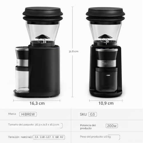 Miniatura 8 de Hibrew G3 - Molinillo De Café, 31 Niveles De Precisión, Molinillo De Café Eléctrico Para Hervidor Turco Espresso Mocha Goteo French Press