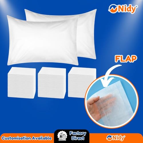 Image of Nidy 20Pcs Disposable Pillow Case Non-Woven Pillow Covers for Medical Travel Hotel Bedroom Home Bedding Portable Supplies Single-Use Pillowcases with Flap Design White Color Size 50x80CM