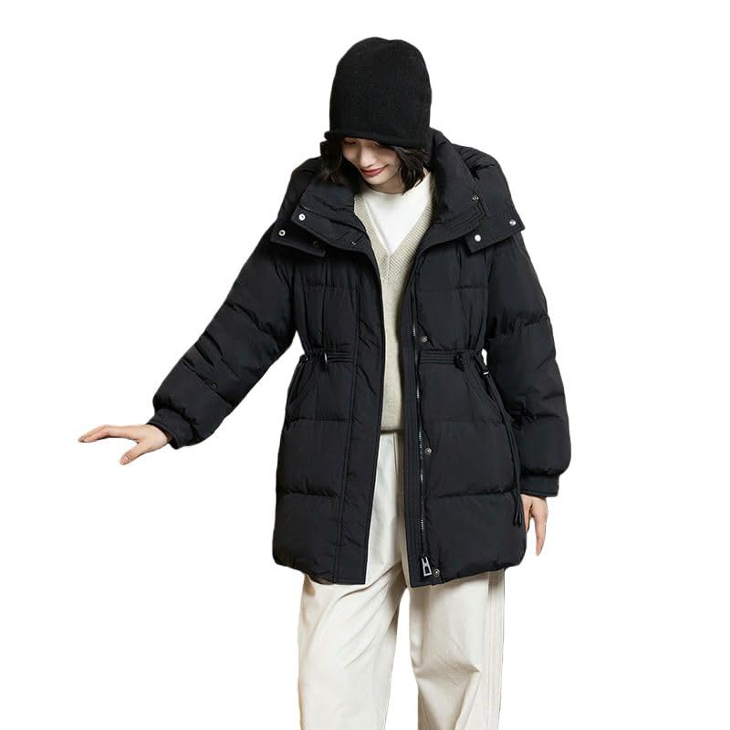 Veste d'hiver mi-longue à capuche femme pour sorties quotidiennes de style coréen