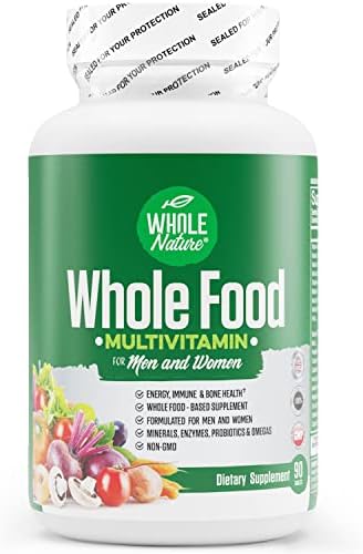 Whole Nature Whole Food Multivitamin for Men and Women Complete Daily Superfood Vitamins Plus Minerals Digestive Enzymes, Probiotics and Omegas. Plant Based Multi Vitamin, Non GMO (1)