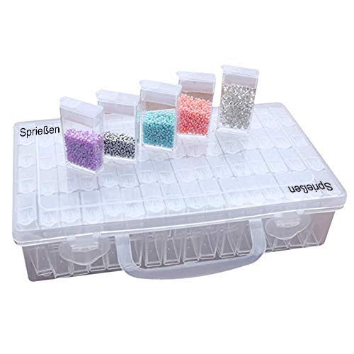 Sprießen Boîtes en plastique de 64 compartiments, Boîte de Rangement en Diamant Brodé, Boite de Rangement Peinture au Diamant, Diamond Painting Accessoires pour bijoux clous strass perles bricolage Cover