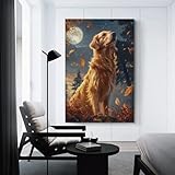 Golden Retriever Under Moonlight Poster Leinwand Wandkunst 