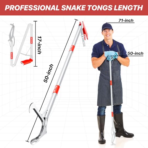 Image of 50 inch Collapsible Snake Grabber Tongs, Stainless Steel Snake Catcher Tool | Wide Jaws & Non-Slip Handle - Humane Reptile Handling Tool for Home, Yard & Outdoor Safety
