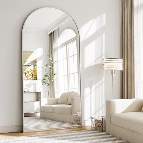 Image of Oversized Full Body Mirror 30x71 inch Arched Full Length Mirror with Stand Aluminum Wall Mounted Hanging or Leaning Standing Mirrors,Silver