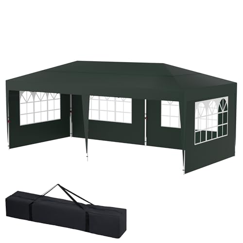 HENGMEI Gartenlauben 3x6m Gartenpavillon Pavillon Partyzelt Metall Faltpavillon Wasserdicht Stabil Gartenzelt Pergola für Party, Marktstand, Garten Outdoor Camping, Grün(mit Seitenteile)