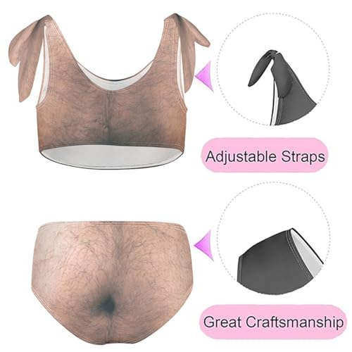 QUGRL Men's Hairy Belly Girls Tankini Swimsuit Funny 2 Piece Bathing Suits for Girls Bikini Adjustable Straps for Swimming Size 5-6T Multicoloured2