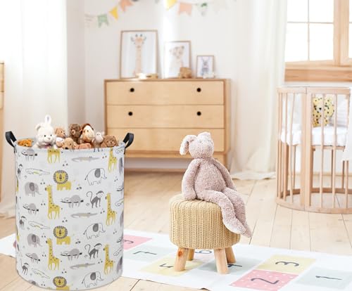 Image of Animal Baby Laundry Basket Baby Hamper Kids Hamper Basket Toy Storage Bin for Boys Room Decor Baby Nursery Hamper Gift Baskets for Bedroom Bathroom(Grey Animal)