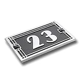 House Number Address Plaque Art Deco Line Style. Cast Metal Personalised Yard Or Mailbox Sign With...
