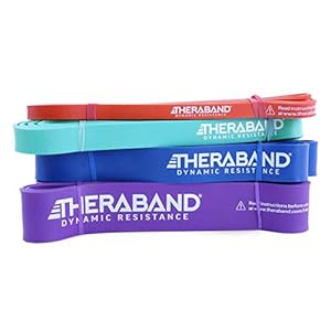 THERABAND High Resistance Bands, Set of 4 Elastic Super Bands for Improving Flexibility, Injury Rehab, & Full Body Workouts, Heavy Duty Stretch Bands for Exercise, Light, Medium, Heavy, X-Heavy Bands