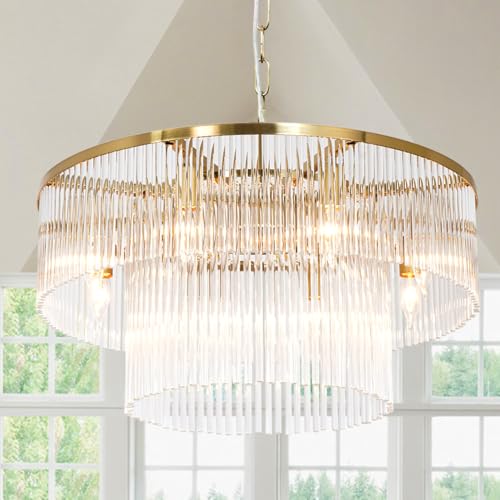 Akeelighting Modern Chandeliers Brass Glass Chandelier Lighting 8 Lights Round