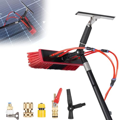 Spazzola per Pulizia Pannelli Solari Spazzola Telescopica Palo per Pulizia Finestre con Acqua In Alluminio, Spazzola 35/55 Cm, Tubo da 20 M, Spazzola per Finestre 35cm Brush Head 9m