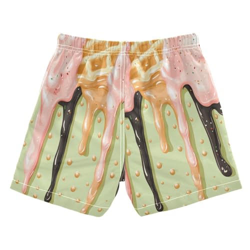 Boccsty Grass Green Rose Pink Ice Cream Boys Swim Trunks Baby Kids Summer Toddler Beach Board Shorts 2T2