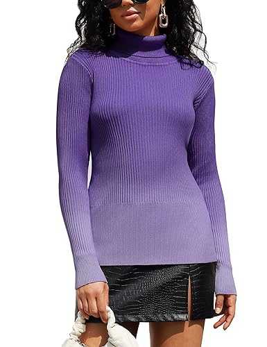 Image of Rocorose Women's Ribbed Turtleneck Sweater Long Sleeve Knitted Solid Pullover