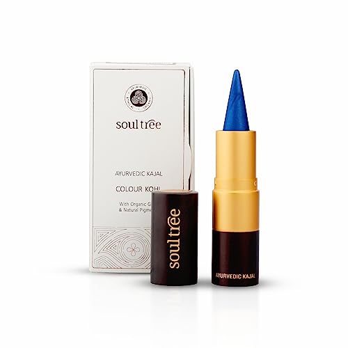 Image of SoulTree Ayurvedic Kajal | Mood Indigo Kajal 006 | Blue Shade | Enriched with 100% Organic Ghee, Almond Oil & Camphor | Soothe, Cool & Nourish Eyes | 3gm