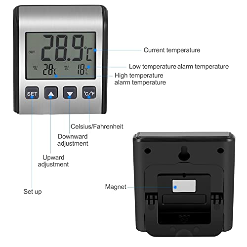 Refrigerator Thermometer,Freezer Thermometer, High And Low Temperature Alarm, Extra Sensor,Big Lcd,Stainless Panel #TOP1