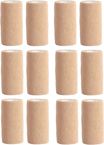 Haftbandage – 12 Rollen x 10 cm x 4,5 m, Erste Hilfe, Sport, Bandagen, COBOX Tierarztverband selbstklebende Bandagen, Nude