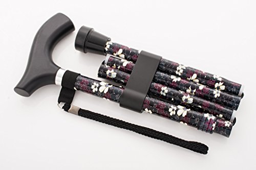 SUN Adjustable Aluminum Folding Walking Stick Cane with Wrist Strap & Pouch, Blossom