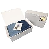 今治タオル 認定 オリジナルギフトセット [ラッピング済み] バスタオル 日本製 60×120㎝ 綿100％ ギフト ボックス入り 包装紙 ミニブーケ付 内祝い 結婚祝い 出産祝い 引っ越し祝い(バスタオル２枚, スモーキーブルー×ネイビー)