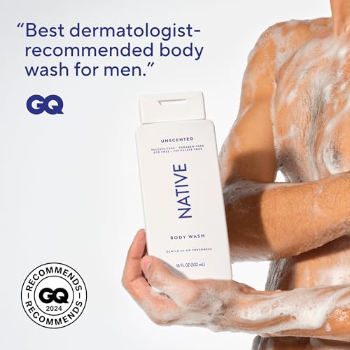 Image of Native Body Wash Contains Naturally Derived Ingredients | For Women & Men, Sulfate, Paraben, & Dye Free Leaving Skin Soft and Hydrated |Unscented 18 oz