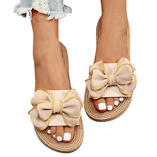 ZSpzx Espadrille Sandals for Women 2025 Open Toe Twist Knot Bow Strap Slip On Flat Sandal Backless Slingback Slides Ladies Cushioned Walking Dressy Wide Shoes for Daily Wear Outdoor Indoor