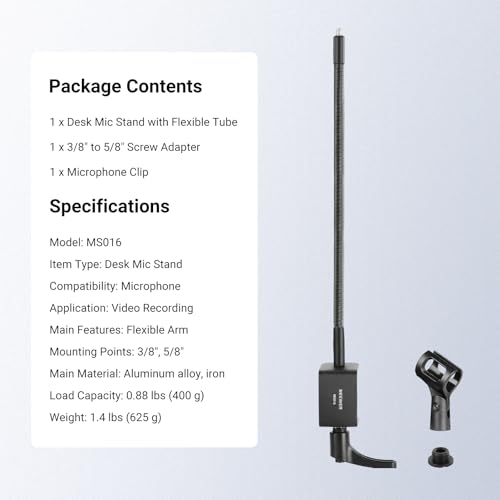 Image of NEEWER Desk Microphone Stand with Flexible Arm, Mic Holder Table Clamp Mount with Clip & 3 /8 inch to 5 /8 inch Adapter Compatible with Blue Yeti Snowball HyperX QuadCast SoloCast Shure, MS016
