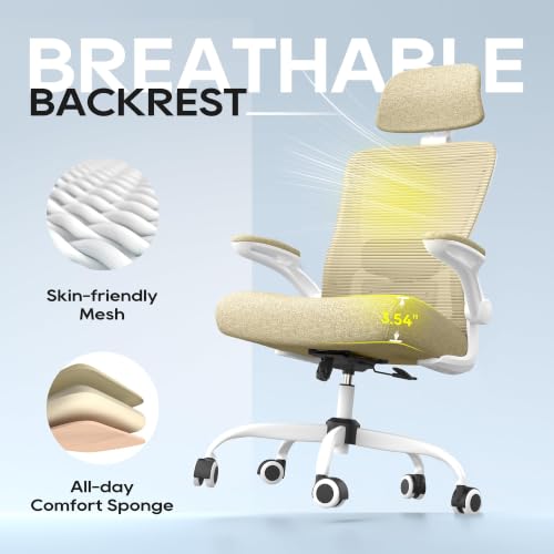 Image of Ergonomic Office Chair for Long Hours, Adjustable Padded Lumbar Support for Lower Back Relief, 330 lb Capacity, Comfortable Computer Desk Chair for Home Office, Work & Study