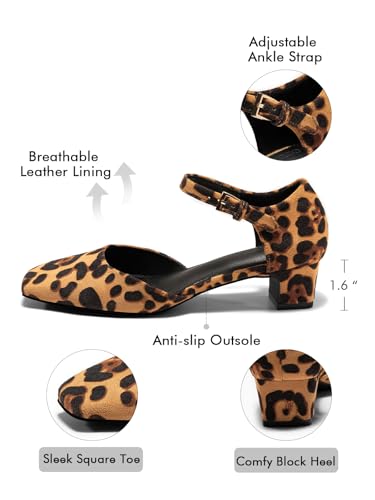 Image of Coutgo Womens Chunky Low Heels Dress Shoes Ankle Buckle Strap Square Toe D'Orsay Pumps Work Party Shoes