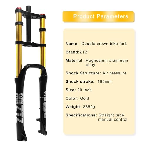 ZTZ 20/26 inch 4.0 Fat Tire Bike Air Suspension Fork - 180mm Travel, 135mm Hub Spacing, QR 9mm, Double Crown Shock Absorber Fork for MTB Fat Snow Beach E-Bike (Gold Fat Tire Fork, 26 inch) by ZTZ - Image 4