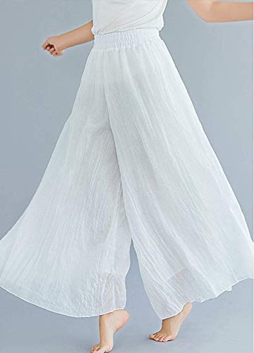 Women's Casual Elastic High Waist Wide Leg Cotton Linen Pants Trousers Skirt Elegant Flowy Wide Leg Pants Loose3