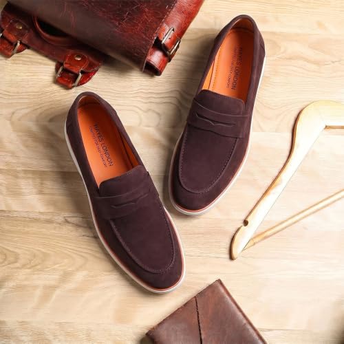 Image of HAYES LONDON Italian Suede Leather Loafers for Men | Casual Slip-On Shoes | Breathable & Lightweight Summer Wear | Comfortable Walking Shoes